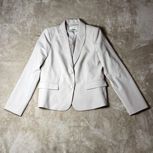 Calvin Klein Women Two Button Blazer Jacket Beige Size 12 Notched Collar Classic